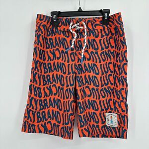 Lucky Brand Board Shorts Kids 16‎ Blue Orange Pool Cruise Beach Swimwear Trunks